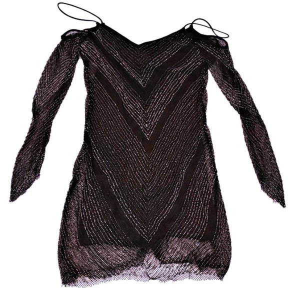 FREE PEOPLE Cold Shoulder Long Sleeve Beaded Deco Dress "Draw the Line" - Picture 6 of 9